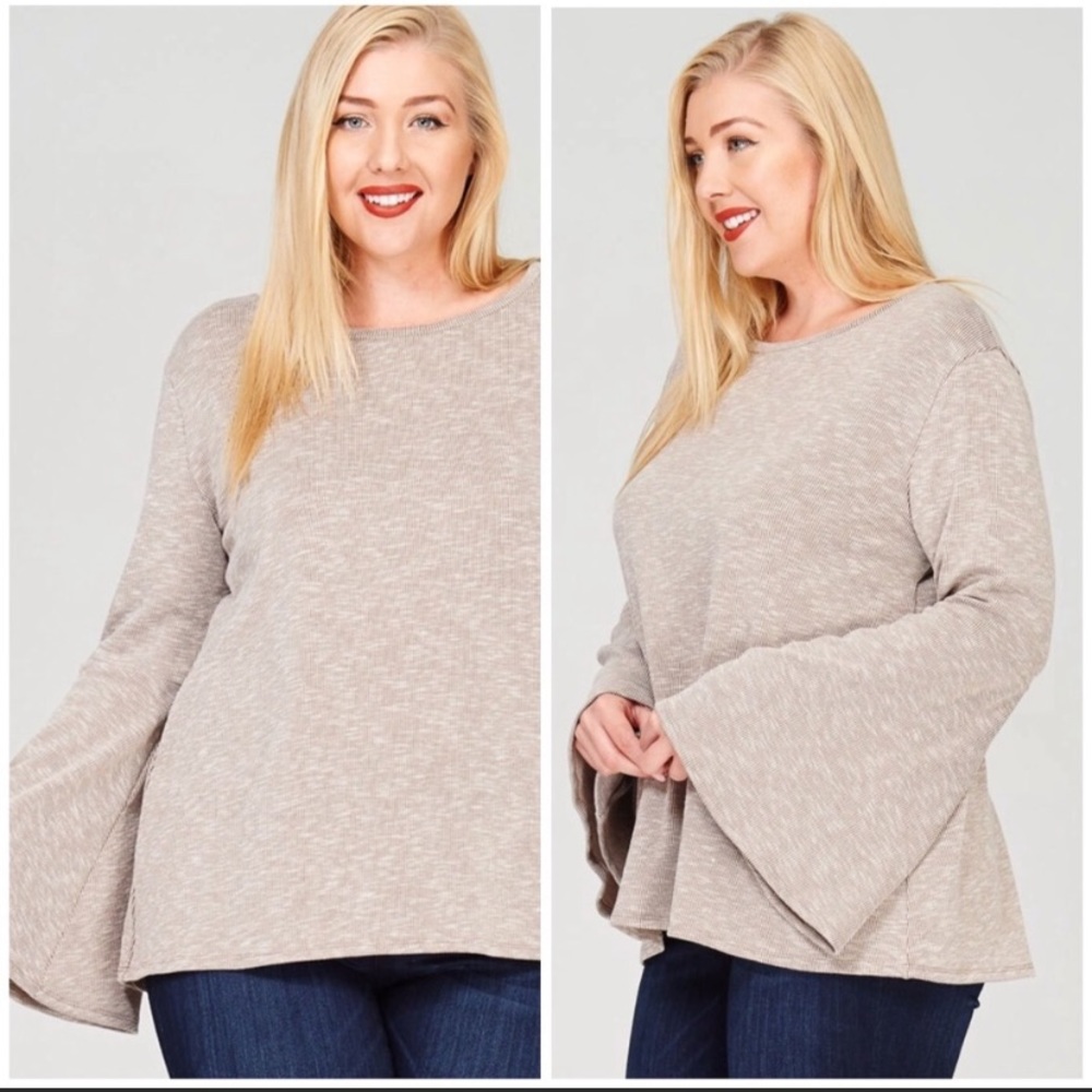Plus Size Washed Ribbed Bell Sleeve Top - Picture 2 of 2